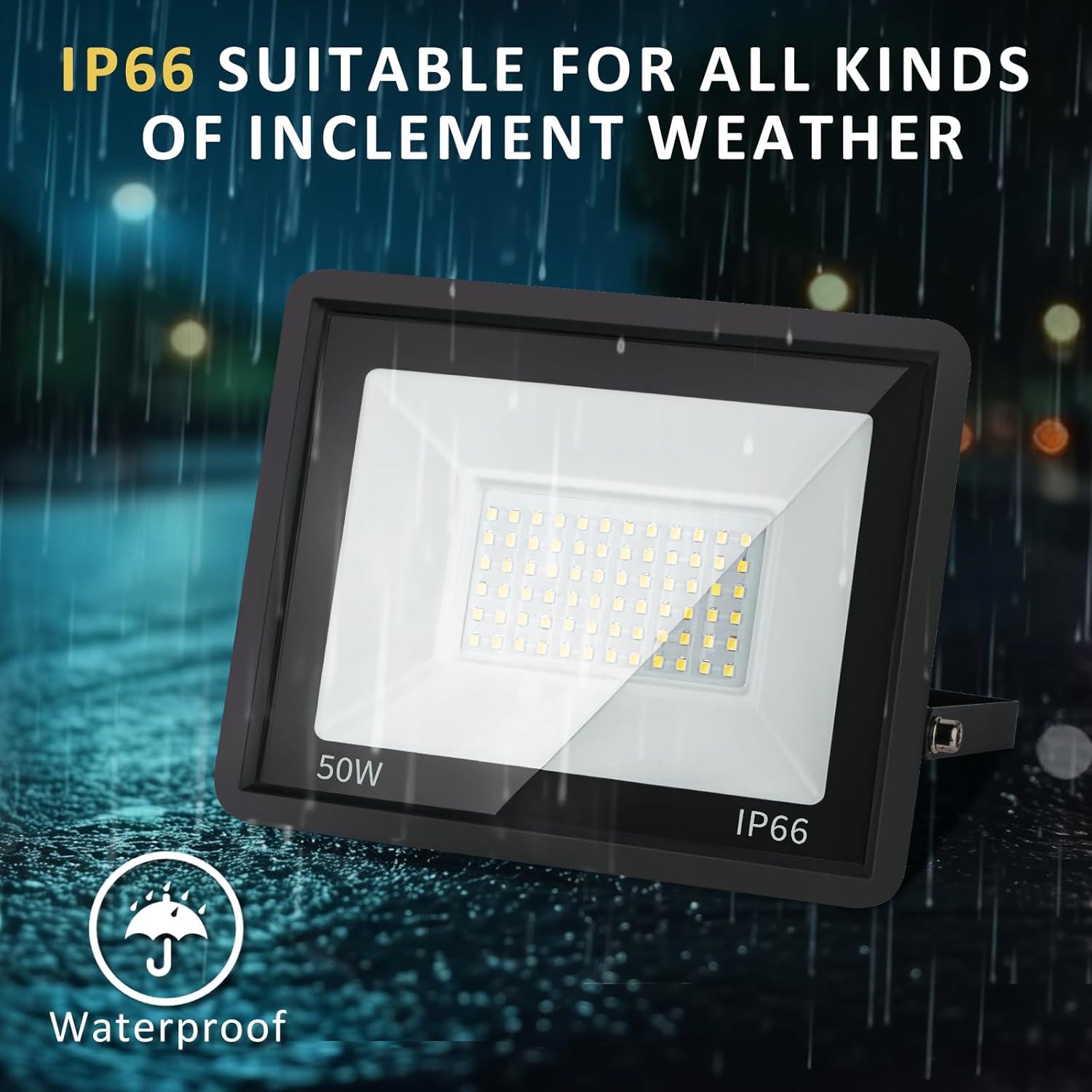 50W LED Flood Light Outdoor, 5000LM Super Bright Floodlight Outside Work Light with Plug, 6500K Daylight White LED Flood Light Outdoor, IP66 Waterproof Outdoor Flood Light-1Pack